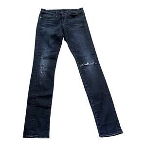 R13 Skinny Jean in Black Marble With Ripped Knees Size 26